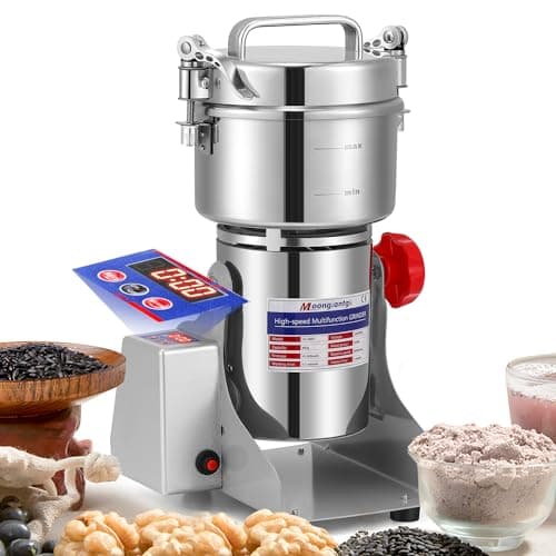 Moongiantgo 800g Moulin Céréales Électrique Numérique avec Affichage LED, Acier Inoxydable & Haute Vitesse Moteur Commercial 2500W 36000RPM pour Céréale Séché/Herbes/Épices/Noix - Manual en Français