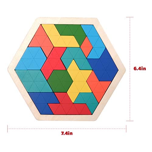 Coogam Puzzle en Bois pour Enfants - Forme hexagonale Motif Tetris Bloc Tangram Logic IQ Jeu STEM Montessori Casse-tête Jouet Cadeau pour Adolescents
