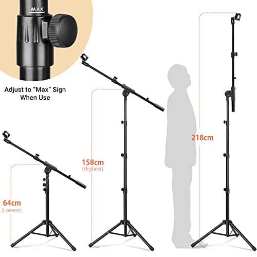 CAHAYA Pied de Microphone au Sol Mobile 2 en 1 Trépied en Métal avec Deux Clips Différents Réglable et Pliable Support pour Concerts Conférence Vidéo Scène Mariages CY0239