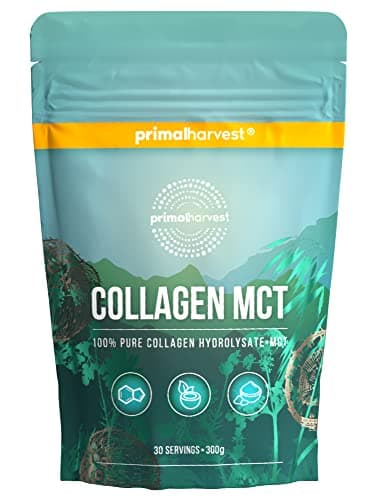 Primal Harvest Collagen MCT poudre - 30 portions - alimentation durable à l'herbe & poudre d'huile de noix de coco - hydrolysat de collagène- goût neutre & solubilité optimale