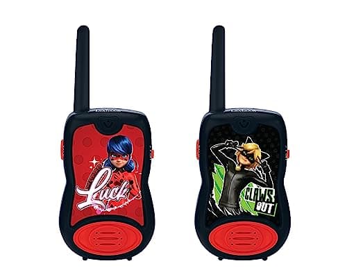 Lexibook, Miraculous Ladybug Chat Noir, Talkies-Walkies 200m, Jeu de Communication pour Enfant, 2 canaux de Communication, Clip Ceinture, Noir/Rouge, TW12MI