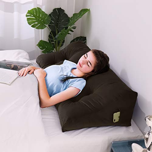 Johnear Coussin de Dossier Haut rembourré pour canapé lit Dossier Grand Triangle, Double Boutonnage Oreiller lit Coussin de Lecture, Coussin Lombaire, Coussin de Dos en Velours (Brun 180cm)