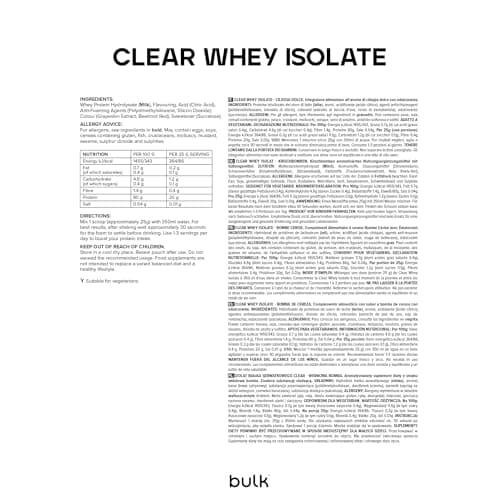 Bulk Clear Whey Isolate, Shake protéiné rafraîchissant, Protéine en Poudre, Rafraichissant et Fruité, Bombe Cerise, 500 g, 20 Portions