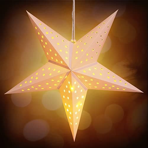 Étoile de noël LED à suspendre Décoration lumineuse en papier 60 cm blanc Lanterne déco à piles maison