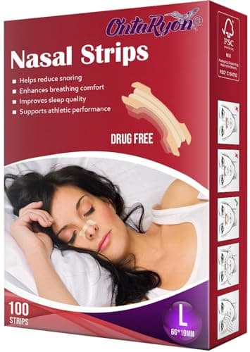 Bandelettes Nasales OntaRyon (x100 grandes) Aide Pour Arrêter Le Ronflement, Aide Anti-Ronflement Pour Respiration Nasale - Dilateur, Patchs Nasaux Pour Un Meilleur Sommeil