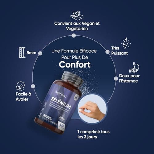 Selenium 200mcg (L Selenomethionine) 365 Comprimés Vegan (+1 An), 1 Comprimé Tous Les 2 Jours - Thyroïde, Cheveux, Ongles, Système Immunitaire, Antioxydant - Haute Absorption & Dosage Puissant