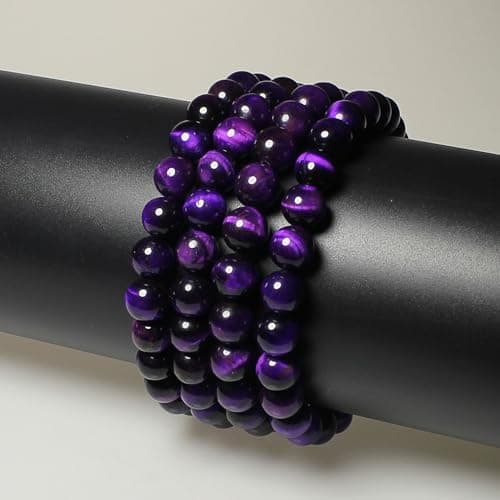 MJDCB 8mm 43 pièces Perle Pierre d'oeil de Tigre Violet Naturelle Ronde en Vrac Perles Semi Precieuse pour Fabrication de Bijoux de Bracelets et de Colliers