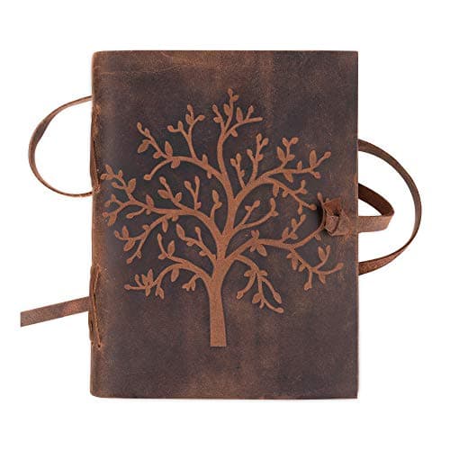 MOONSTER® Carnet de Notes en Cuir Arbre de Vie - Bloc Note Fait Main pour Hommes et Femmes Pages Vierges 20x15 cm - Carnet de Voyage ou Cahier de Dessin