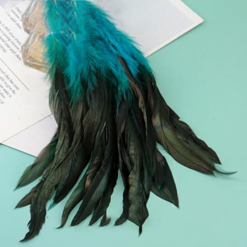 Lot de 100 plumes de coq - Plumes de faisan bleues et vertes - Plumes artificielles - Pour travaux manuels, grandes plumes de masque de fête, attrape-rêves, plumes de coiffe (15-20 cm)