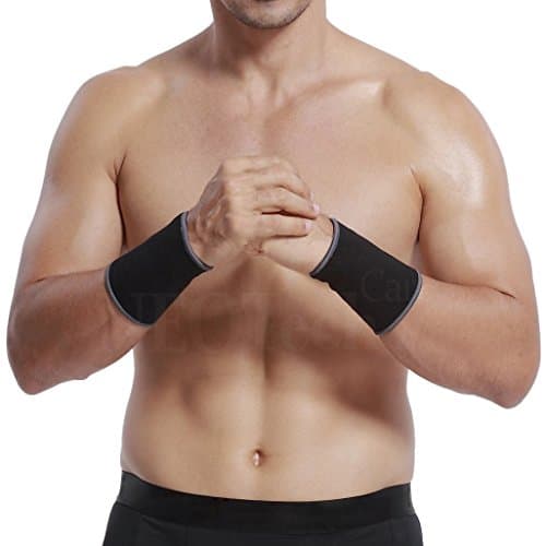 NEOtech Care Protège-poignet de marque Ultra léger, élastique et respirant - Compression moyenne - Bracelet pour tennis, golf, gym, sport (Noire, Taille M, 1 unité)