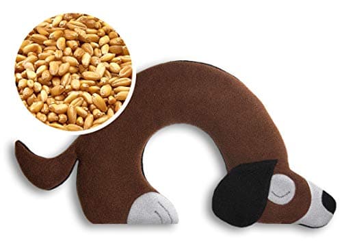 LESCHI Coussin chauffant - Bouillotte micro-ondes - Animal : chien marron - Bouillotte graines de blé bio souple - Idéal pour se réchauffer en hiver et tensions au niveau cou, épaules, nuque