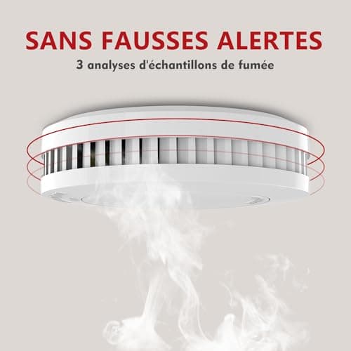 RUNIDUR Détecteur de Fumée de Set sans Fausses Alarmes, Alarmes D'incendie sans Clignoter pour Un Collage, des Détecteurs D'incendie pour 10 Ans de Batterie, Blanc, Lot de 3