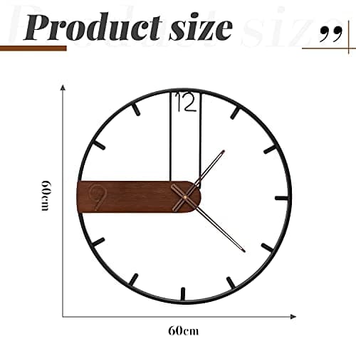 Yumyolk Horloge Murale à Cadre Rond Noir 60cm Mains en Bois Brunes Silencieuse Design Moderne Pendules murales pour la Décoration d'art de Bureau de Salon de Chambre à Coucher