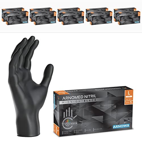 ARNOMED Gants nitrile taille L, gant nitrile noir, 1000 pcs (10 boîtes), gants noir jetable non poudrés & sans latex, gants noir, gants de cuisine jetables, gants jetables noir XS, S, M, L, XL, XXL