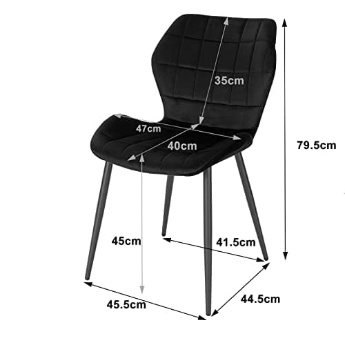 WOLTU Lot de 2 Chaises Salle à Manger, Chaise Scandinave, Chaise de Cuisine, Chaise Salon, Assise Rembourrée, Chaise en Velours, Noir, Pieds en Métal, BH356sz-2