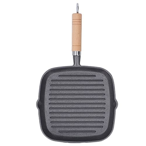 Poele Fonte, Poêle à Griller En Fonte, Grill à Steak, Bâtons Quadrate En Fonte Steak Pan, Plaque De Cuisson Antiadhésive Poêles à Griller Avec Poignée En Grain De Bois, Pour Griller, Frire, Sauter