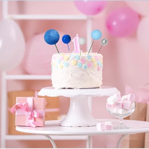 ASTARON 50 pièces décorations de gâteau en forme de boules Mini ballons Bâtonnets de décoration de gâteau Boules en mousse Pics à gâteau pour fête de mariage Anniversaire (série bleue)