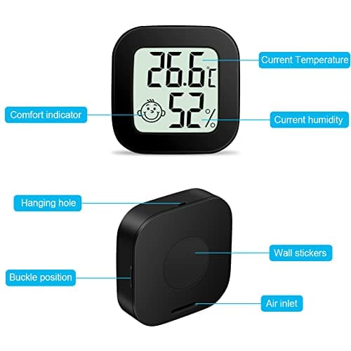 flintronic Thermomètre Hygrometre Intérieur, Mini Thermomètre Hygromètre Digital à Haute Précision, Moniteur de Température et Humidimètre Indicateur du Niveau de Confort pour Maison,Bureau-Noir