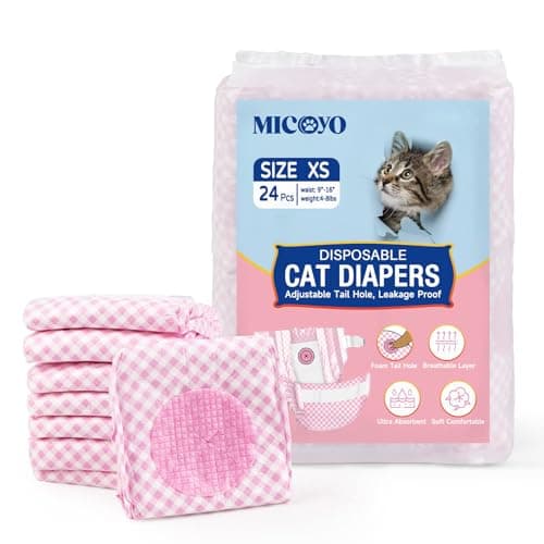 MICOOYO Lot de 24 Couches pour Chiens Femelles, Couches pour Chats Super Absorbantes avec Trous en Mousse Réglables, Pantalons de Couches Jetables pour Chiens Femelles en Chaleur (XS,Rose)