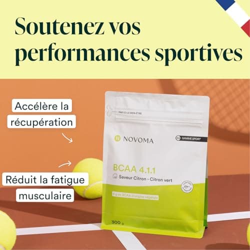 NOVOMA BCAA 4.1.1, Acides Aminés pour la Récupération Musculaire, 6g de BCAA en Poudre par Portion, Saveur Citron - Citron Vert, 30 Portions, Sachet 300g, Fabriqué en France