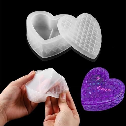 Finelnno Moule Silicone Resine Epoxy Boîte de Rangement Coquille de Stockage Cœur de Maquillage pour Coulée De Bijoux Porte-Stylo Bougeoir Plateau