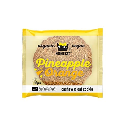 Kookie Cat Ananas & Orange-Biscuits Vegan Emballés Individuellement, Sans Gluten, Sans Soja, Bio, Noix de Cajou & Avoine-12 X 50g Multipack