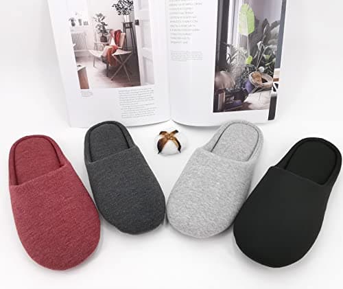 ofoot Chaussons d'été en coton à mémoire de forme pour femmes - Chaussures d'intérieur confortables et lavables avec semelles antidérapantes en caoutchouc(Gris,38-39 EU)