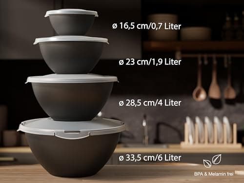 Hausfelder ensemble de saladiers avec couvercles 0,7-6l, set de saladier plastique noir, 4 grand bols sans bpa