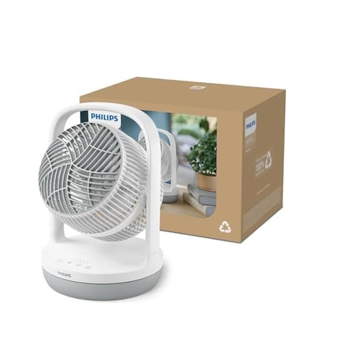 PHILIPS Ventilateur de table oscillant série 2000. Puissant et ultra-silencieux. 23 dB. Circulation de l'air. Inclinaison réglable à 180°. Pour la maison et le bureau. CX2050, Blanc