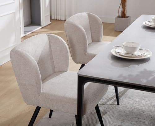Wahson Chaise Salle à Manger Lot de 2 Lin Chaise de Cuisine Moderne Rembourré avec Pieds en Métal, Chaise de Salon Coussin Épais sans Accoudoirs pour Salle à Manger/Restaurant, Kaki