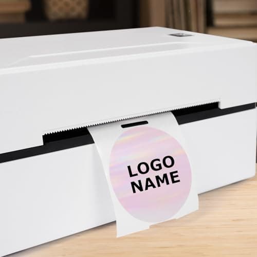 YIKIADA Lot de 300 étiquettes thermiques holographiques en vinyle - 50 mm - Autocollants arc-en-ciel à pois directs - Imperméables et imprimables - Pour code QR