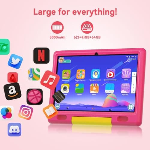 Wqplo Tablette pour Enfants 10 Pouces Android 8+64 Go 5000mAh Bluetooth IPS HD 1280 * 800 Affichage Contrôle Parental (Rose)