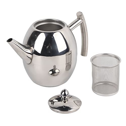 Yunxwd Théière en acier inoxydable, 1L Durable Théière En Acier Inoxydable Grande Capacité Épaissie Fond Plat Café Thé Récipient D'eau avec Filtre