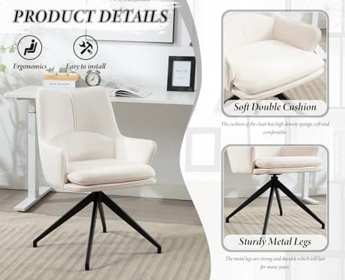 Wahson Chaise de Bureau Moderne Fauteuil de Bureau en Lin Chaise Bureau Erconomique Pivotante Rotation de 360 Degrés, Chaise Bureau pour Salon et Chambre, Beige