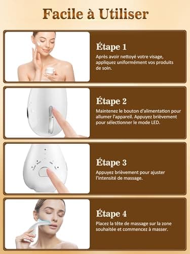 Appareil Massage Visage Anti Rides: Masseur Facial Double Menton Electrique 4 LED Couleurs - EMS Thermique 45°C 3 Mode Massage Lifting - Appareil de Beauté Raffermissement du Visage et du Cou Anti-Âge
