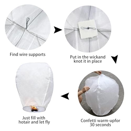 Lot de 20 lanternes Célestes Chinoises, Lanterne Chinoise Volante, Lanternes Volantes en Papier, célestes Souhaitant, 100% biodégradable, Utilisées pour Un Anniversaire, Un Mariage, Une fête(Blanc)