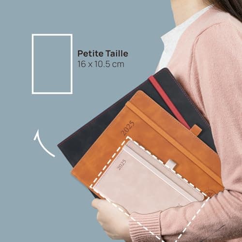 POPRUN Agenda de Poche 2025 Semainier et Carnet de Notes 16 x 10,5 cm - Couverture en Cuir A6 petite Planner, D'Jan 2025 à Déc 2025, Signet à 2 rubans, Papier 100 g/m2, Bordeaux-CRT