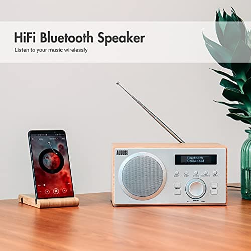 Radio Dab+ FM Bluetooth Bois Secteur - August MB420 Radio numérique Terrestre Dab Plus MP3 Lecteur clé USB, Digital et Analogique - HiFi Filaire Réveil Prise écouteur 3.5mm Ecran Design Scandinave
