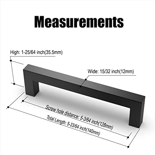 Amerdeco Lot de 20 Poignee de Meuble Noir Cuisine Entraxe 128mm Acier Inoxydable Poignée Meuble Cuisine Poignées pour Placards Poignet de Porte Cuisine Poignet Meuble Cuisine