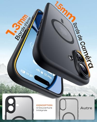 TOCOL Coque Magnétique pour iPhone 17 6,3 Pouces, Compatible avec MagSafe, Anneau Magnétique Intégré, Protection de l'objectif améliorée, Coque Mat Translucide Fine Antichoc, Noir