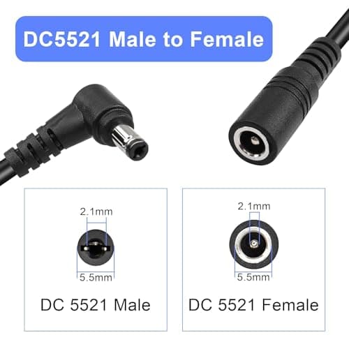 GINTOOYUN 9.8ft DC rallonge 5.5mm X 2.1mm 90degree Angle Droit mâle Femelle câble d'alimentation 18awg pour CCTV sécurité Surveillance intérieure Caméra IP Bande LED, Voiture, etc (Noir)