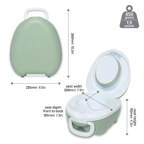 My Carry Potty - Pot de Voyage Vert Pastel, Meilleur Siège de Toilette Portable pour les Tout-Petits et les Enfants à Emporter Partout