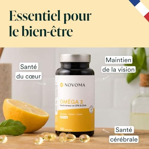 NOVOMA Oméga 3 Huile de Poisson Epax® 2000mg /j, Pure et Concentrée, 120 capsules, Riche en EPA et DHA & Vitamine E, Omega 3 Fish Oil Sans Odeur, Fabriqué en France