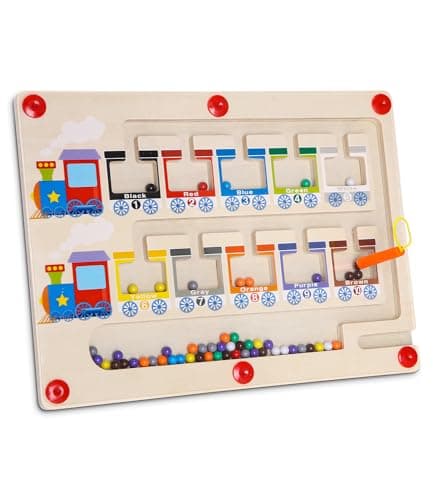 Jeux Labyrinthe Magnetique Enfant,Jouet à Partir de 3-6 Ans Jeu de Motricité Jeu Magnétique,Jouets en Bois Jouets éducatifs pour Enfants Jouets pour Apprendre Les Couleurs Et Les Chiffres Jeux De Tri