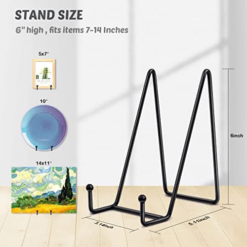 Mocoosy Supports de plaque de 6 pouces pour affichage -Support de plaque 2pcs Support de plaque de chevalet en fer noir Présentoir d'image Supports de cadre en métal pour photo,Plat et Art de table