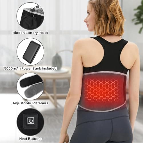 Arlierss Graphène Ceinture Chauffante Lombaire avec Batterie 5000mAh, Coussin Chauffant avec 3 Niveaux de Température, Ceinture Lombaire Chauffante avec Arrêt Automatique