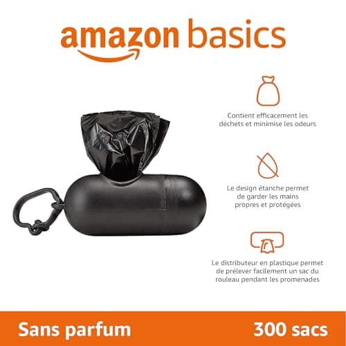 Amazon Basics à déjections canines avec distributeur et clip pour laisse, Sans parfum, lot de 300 sacs, 20 lot de 15