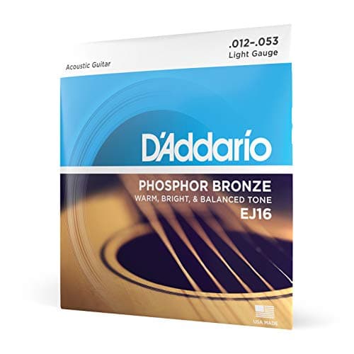 D'Addario Cordes Guitare Acoustique | Corde Guitare Folk | EJ16 | Cordes en bronze phosphoreux pour guitare acoustique | Léger 12-53