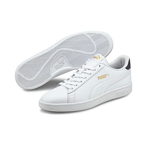 PUMA Unisex Smash V2 L Baskets, Puma White Puma White Peacoat Puma Team Gold, 43 EU