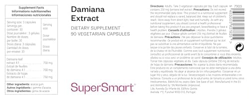 Supersmart - Extrait de Damiana - Un extrait naturel de feuilles de Damiana pour aider à raviver la flamme du désir - Aide à réduire l'appréhension et le stress | 90 Capsules Végétariennes